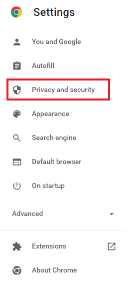 Click on privacy and security