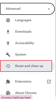 Select Reset and clean up