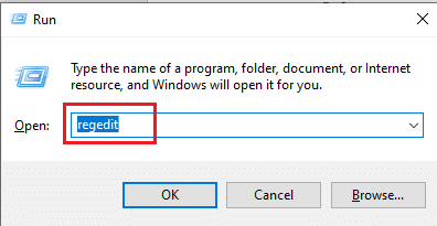 Type regedit on the Run dialog box and hit Enter