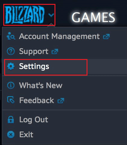 click on Blizzard Logo and click on the Settings option