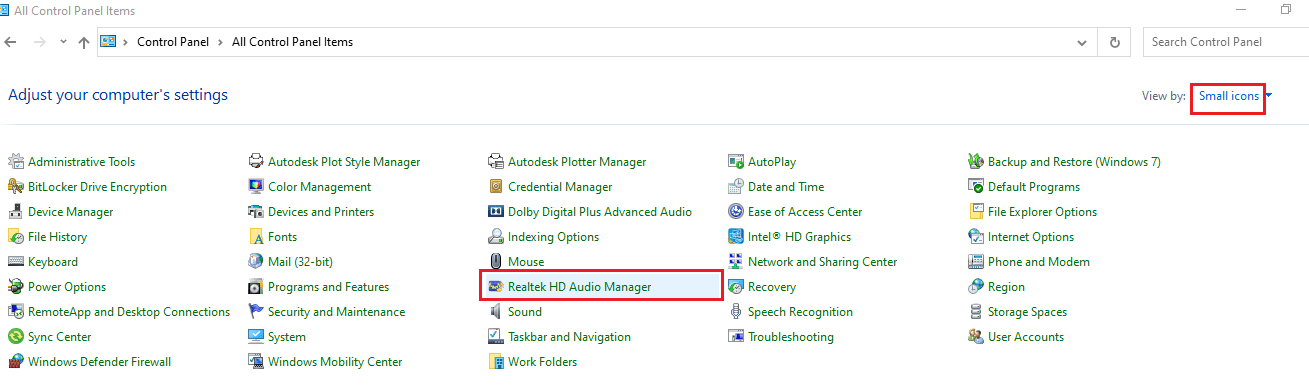 click on the Realtek HD Audio Manager app in the menu available