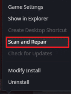 click on scan and repair