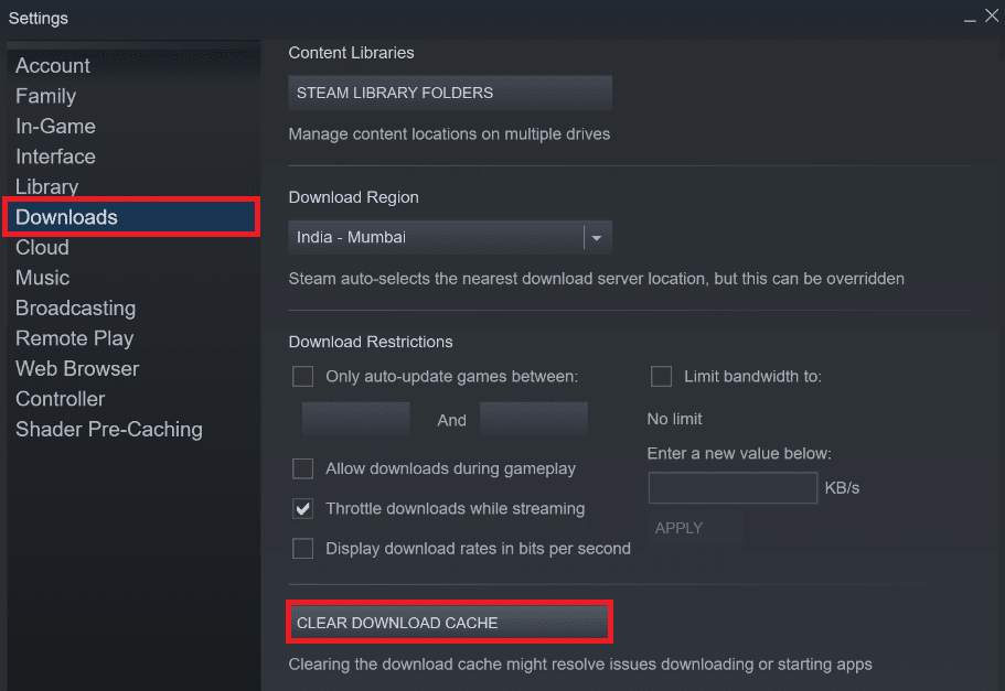 click the CLEAR DOWNLOAD CACHE option. Fix Steam Stopping Downloads on Windows 10