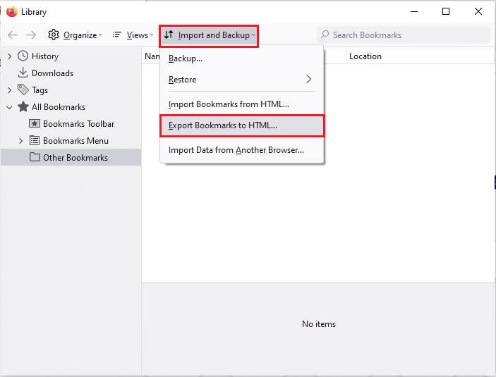 click on the Export Bookmarks to HTML option. Fix Mozilla Firefox Couldn’t Load XPCOM Error on Windows 10