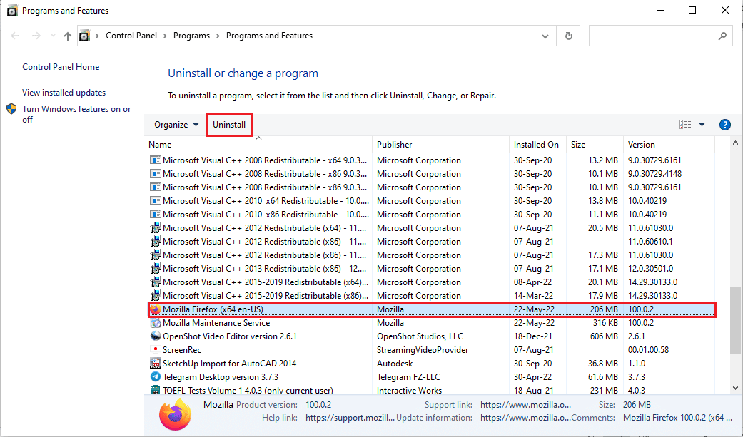 Select the Mozilla Firefox and click on the Uninstall button. Fix Mozilla Firefox Couldn’t Load XPCOM Error on Windows 10
