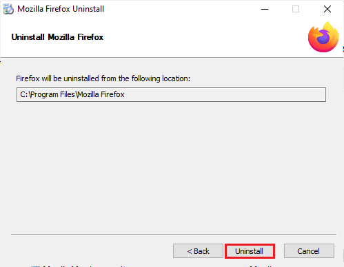 Нажмите кнопку «Удалить» в следующем окне. Исправить ошибку Mozilla Firefox «Не удалось загрузить XPCOM» в Windows 10