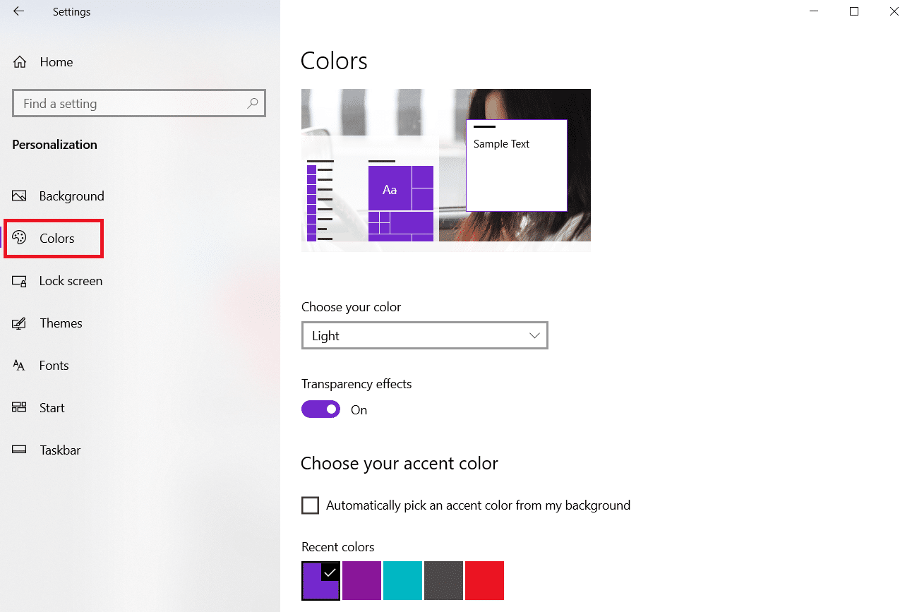 Select Colors on the left hand side of the Personalization menu. Fix File Explorer Dark Theme Not Working on Windows 10