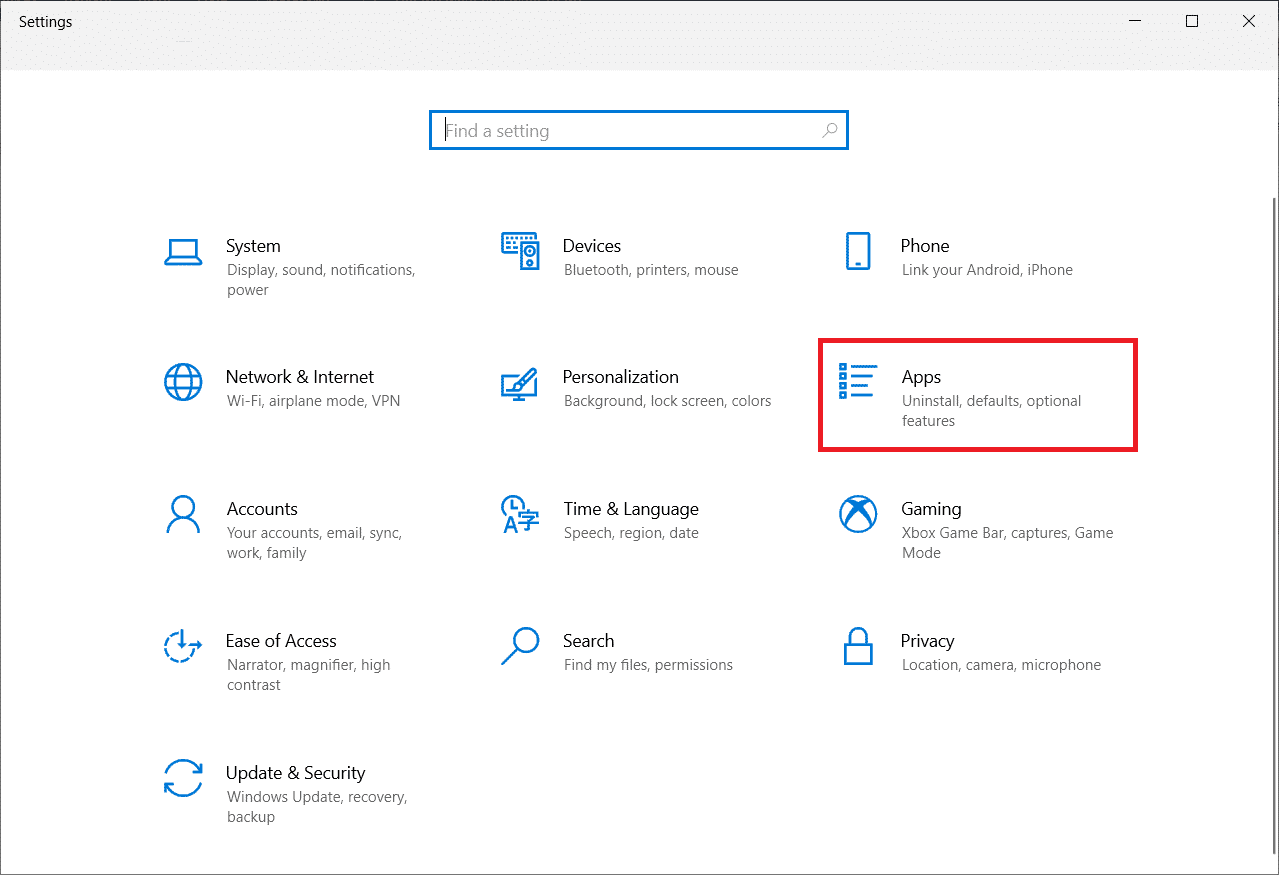 Select Apps setting. Fix Configuration System Failed to Initialize on Windows 10