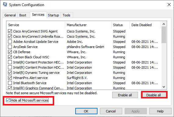 click on Disable all button. Fix Configuration System Failed to Initialize on Windows 10
