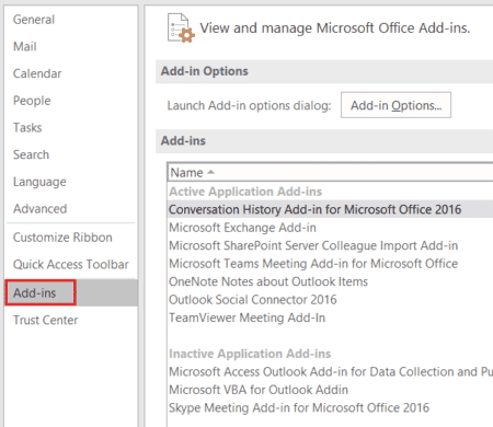 Select Add ins. How to Install and Use Teams Add in for Outlook