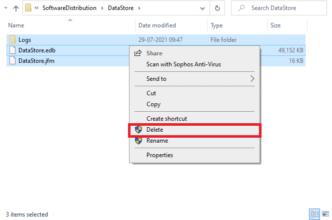 select the Delete option to remove all the files and folders from the DataStore location
