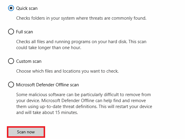 Choose a scan option as per your preference and click on Scan Now. Fix We Couldn’t Connect to the Update Service in Windows 10