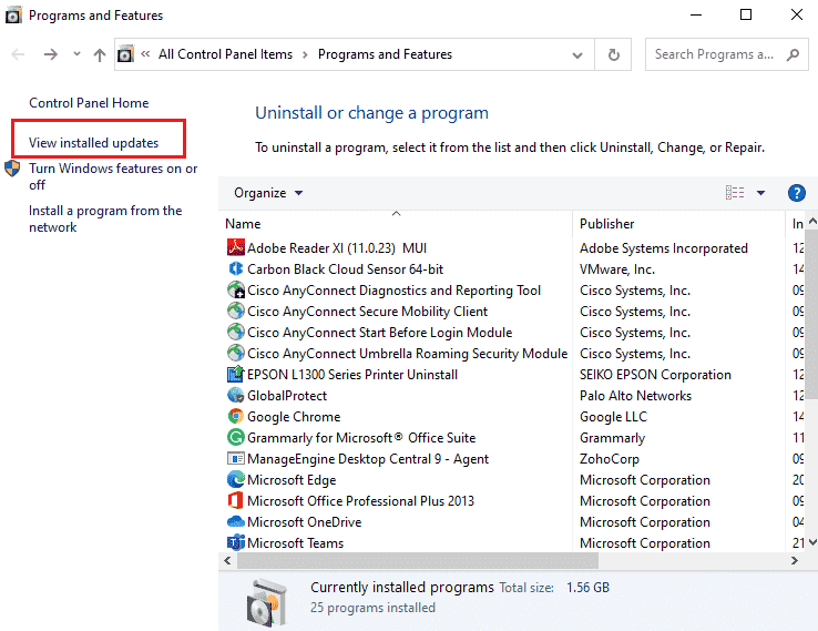 click on View installed updates. Fix We Couldn’t Connect to the Update Service in Windows 10