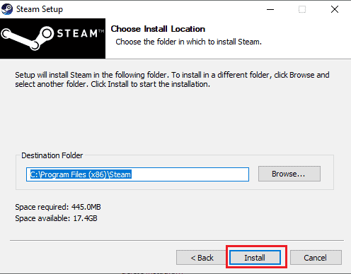 click on Install. Fix Steam Error 26 on Windows 10