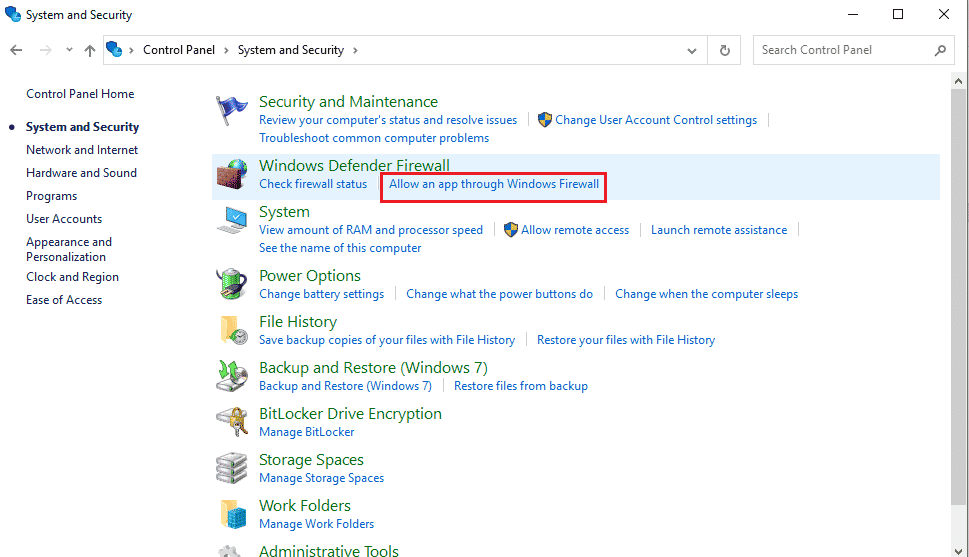 Click on the Allow an app through Windows Firewall option under the Windows Defender Firewall section. Fix Remote Desktop Cannot Connect to the Remote Computer