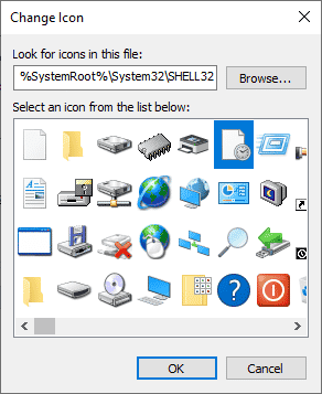 Изберете икона от списъка и щракнете върху OK. Как да стартирате диспечера на задачите като администратор в Windows 10