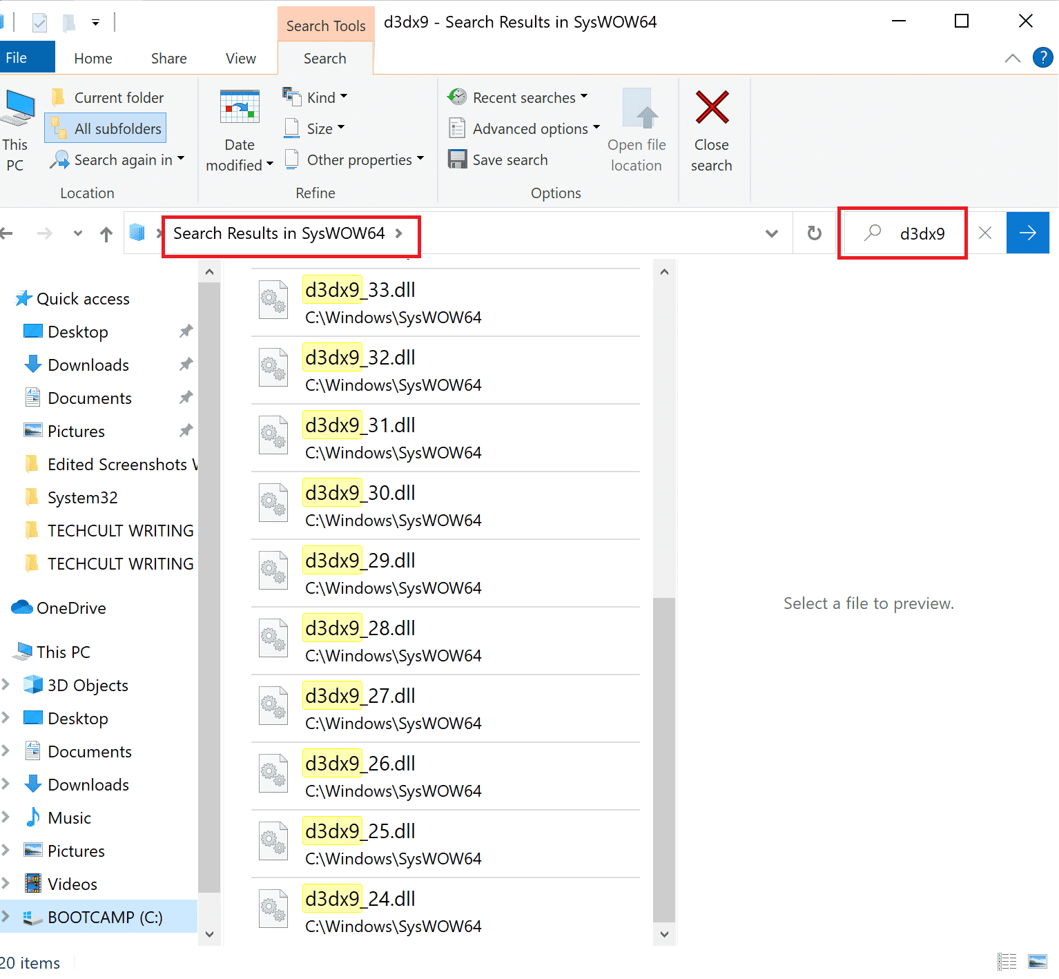 search for the files in the search bar 