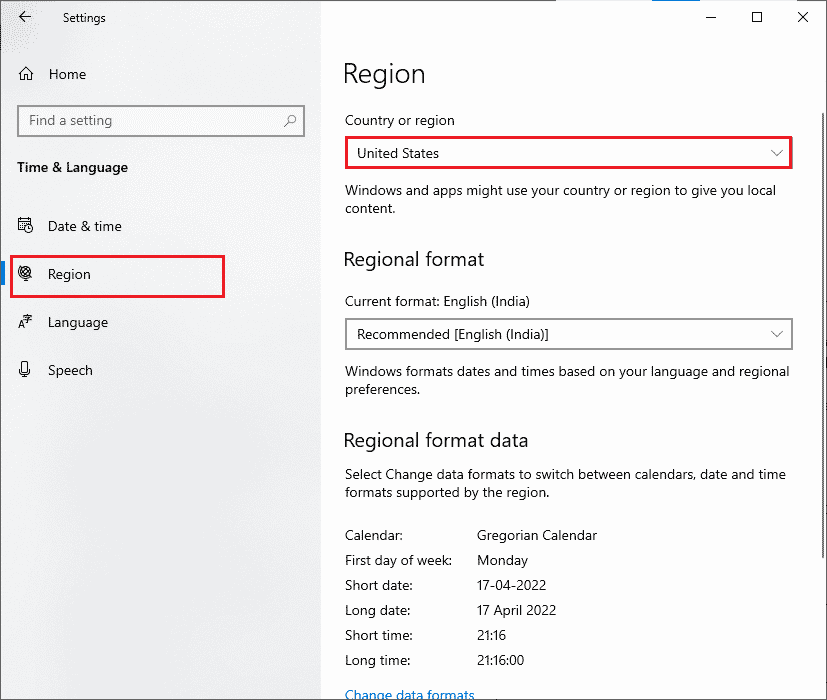 switch to the Region tab in the left menu and in the Country or region option make sure you choose United States
