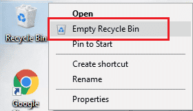 empty recycle bin. Fix Star Citizen Error 10002 in Windows 10