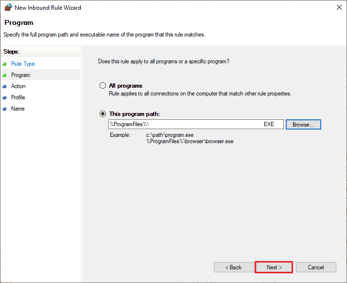 click on Next in the New Inbound Rule Wizard window. Fix Star Citizen Error 10002 in Windows 10