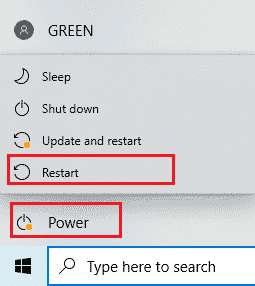 Select Power icon and Restart