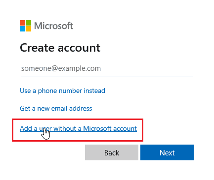 click on add a user without a microsoft account