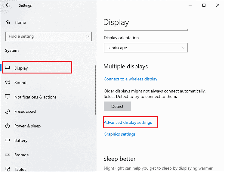 click on Display followed by Advanced display settings