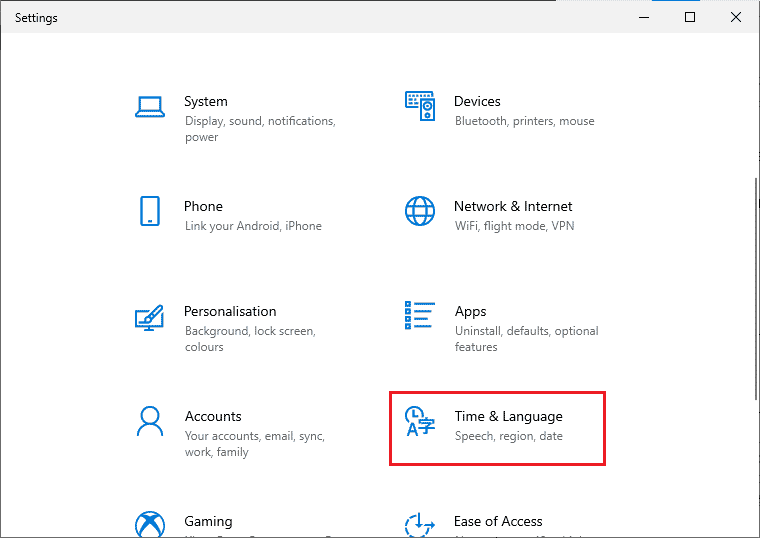 click on Time and Language setting