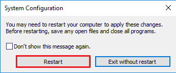 Click on the Restart button