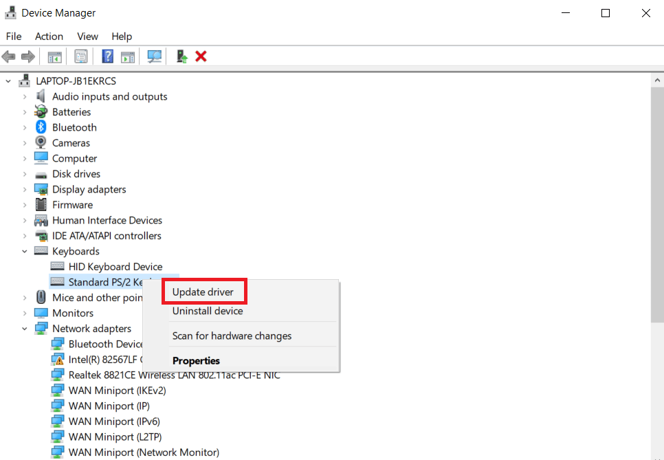 Kliknite na Aktualizovať ovládač. Opravte problém s chýbajúcim sieťovým profilom systému Windows 10