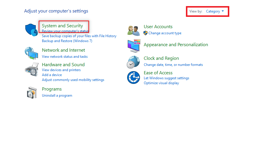Select the System and Security option