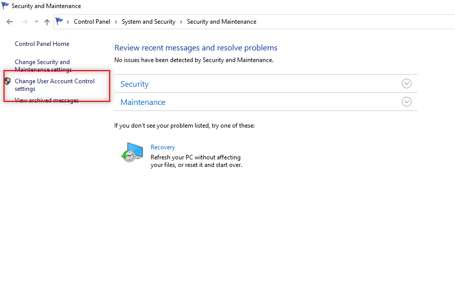 Click on Change User Account Control settings