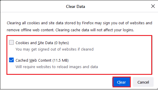 Cookies and Site Data and Cached Web Content option. Fix Netflix Error f7121 1331 P7 in Windows 10