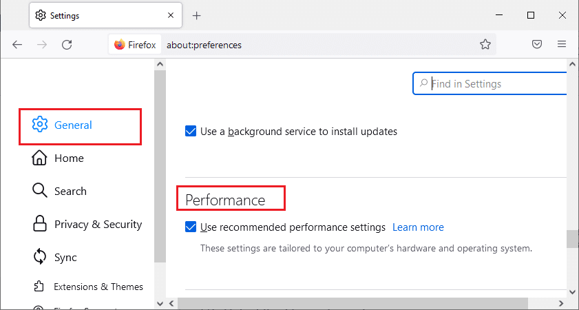 Use recommended performance settings option