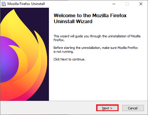 Knop Volgende in de verwijderingswizard van Mozilla Firefox