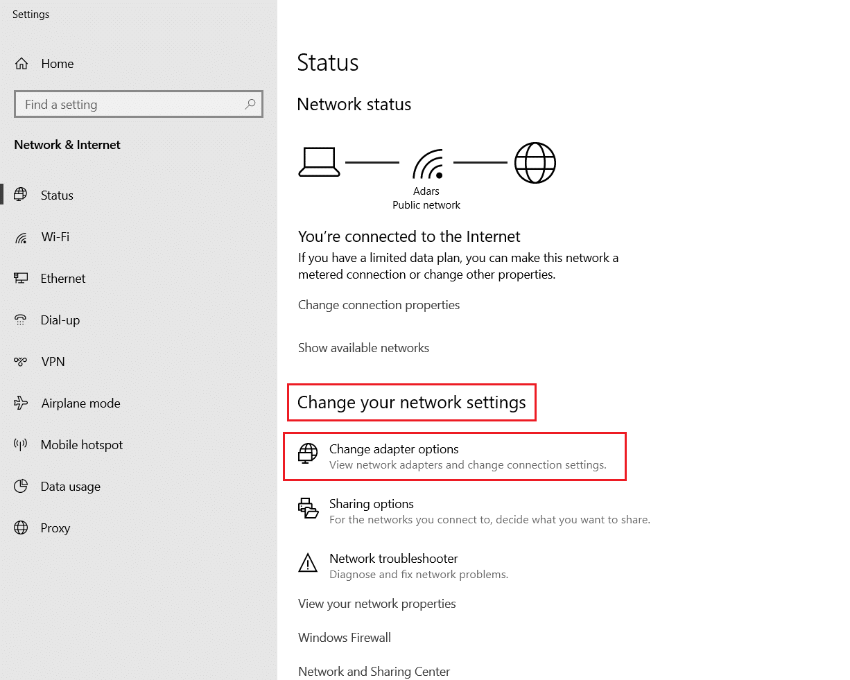 click on Change adapter option
