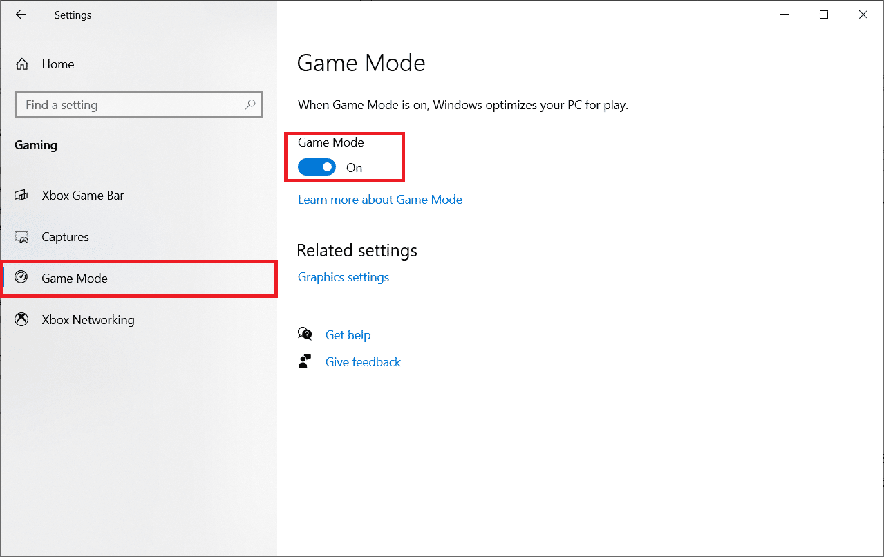 Select the Game mode option in the left pane and turn on the Game Mode toggle