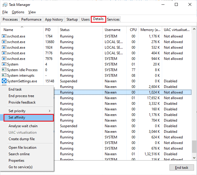 switch to the Task Manager window and right click on TslGame.exe then select the Set Affinity option 