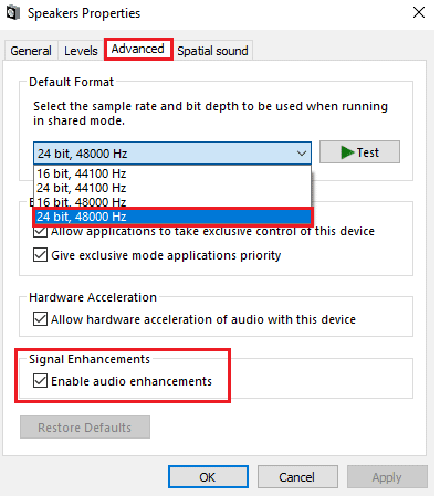 Make sure Enable audio enhancements option is checked under Signal Enhancements. Fix PUBG Sound Issue in Windows 10 PC