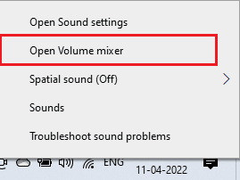 click on Open Volume mixer