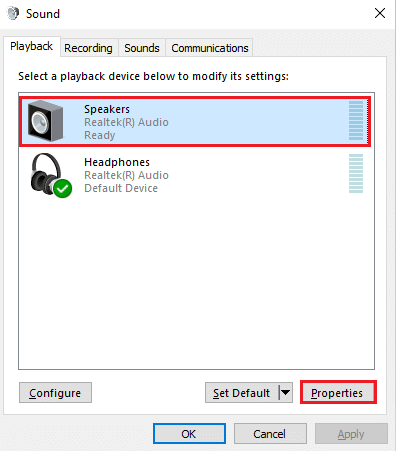 select your Logitech audio device Speakers and click on the Properties button
