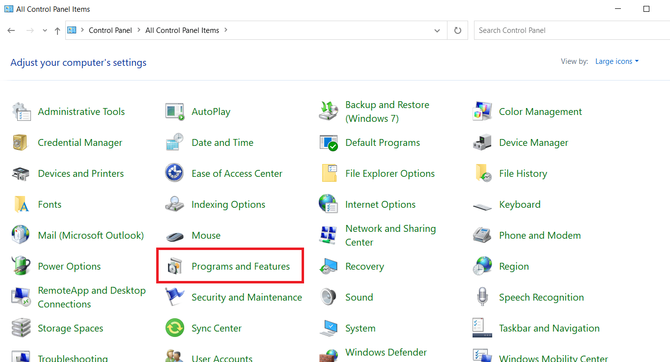 Select Programs and Features option