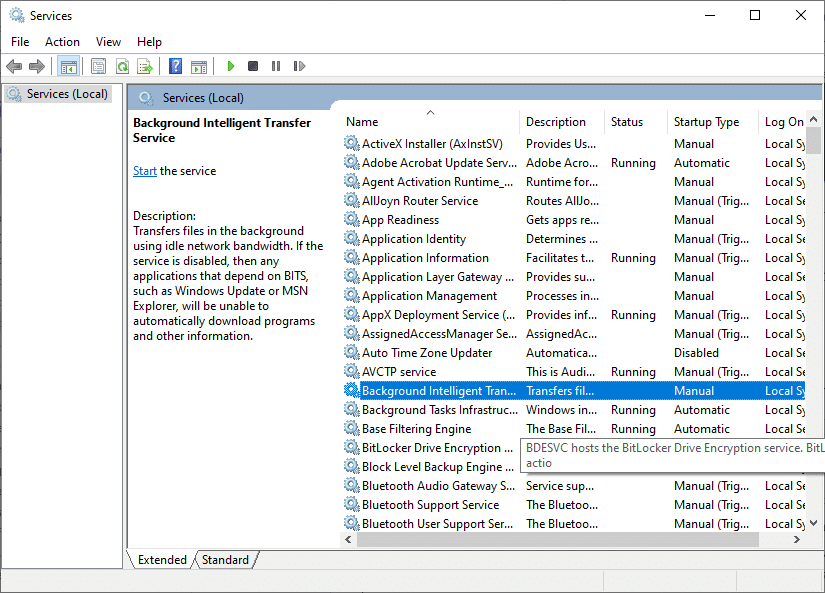 Background Intelligent Transfer Service. Fix 0x800f0831 Windows 10 Update Error