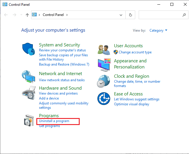 click on Uninstall a program option under the Programs menu. Fix 0x800f0831 Windows 10 Update Error