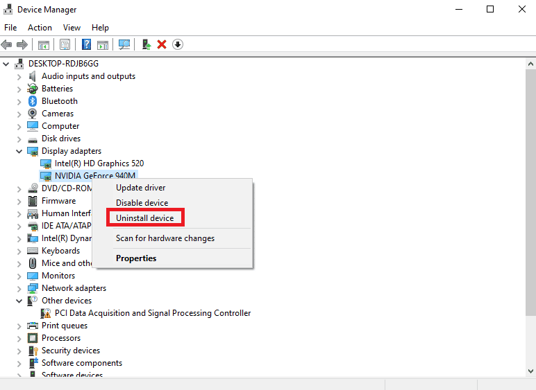 uninstall device nvidia geforce driver. Fix Not Currently Using Display Attached to NVIDIA GPU Desktop Issue