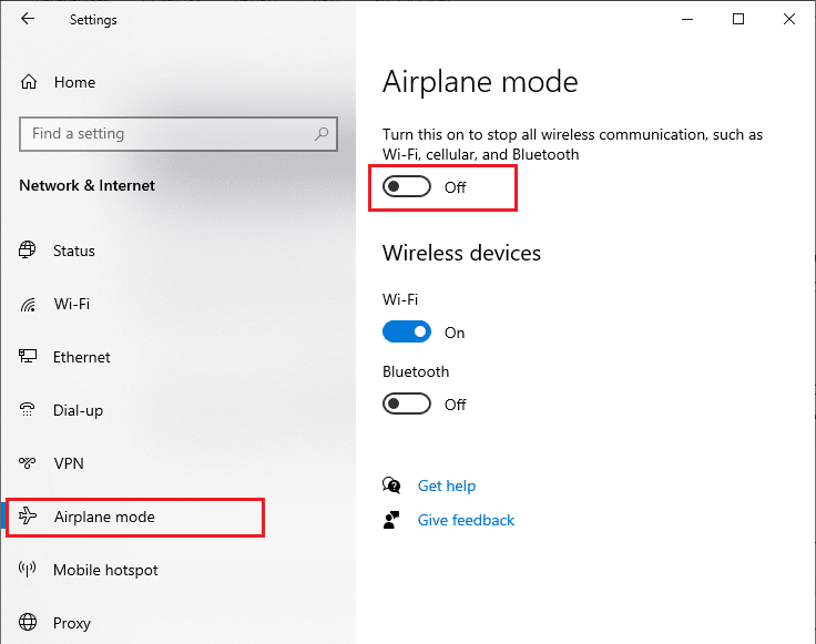 turn off the Airplane mode setting