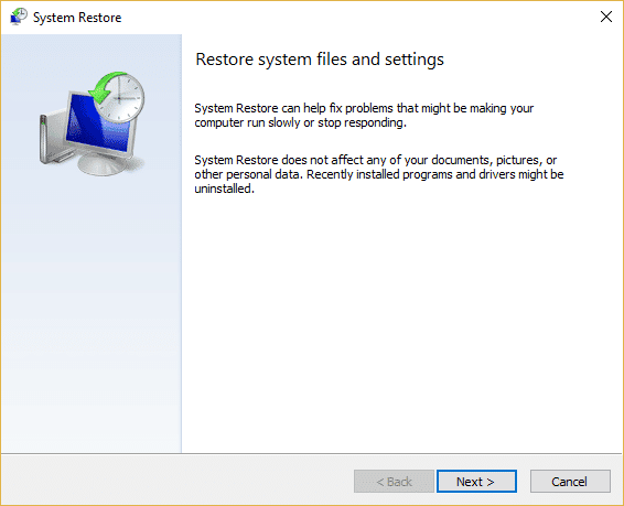 Perform System Restore in Windows 10. Fix Error 0x800705b3 in Windows Update