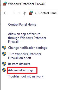 Select Advanced settings 