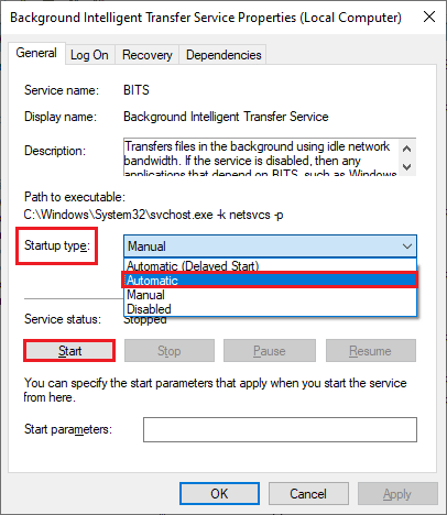 select the Startup type to Automatic. Fix Microsoft Error 0x80070032 in Windows 10
