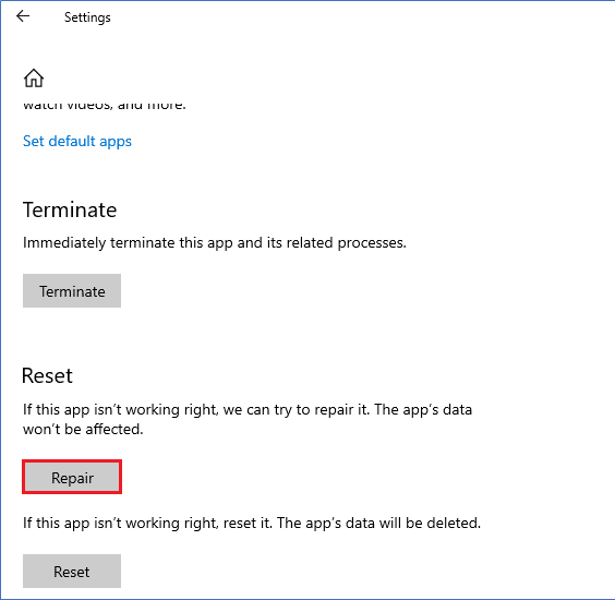 scroll down the screen and click on the Repair option. Fix Teams Error caa7000a in Windows 10